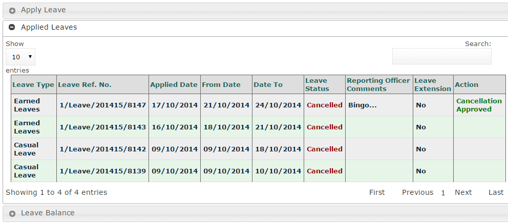ehrms applied leave details
